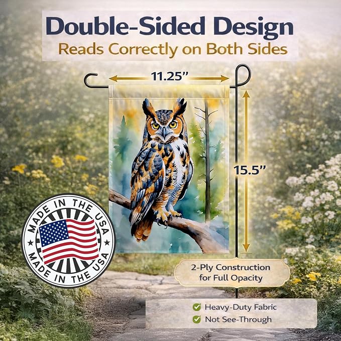 Caroline's Treasures Great Horned Owl Garden Flag Mailbox Flag Decorative Yard Flag Banner Outside Patio Artwork Yard Flower Beds, Garden Size, Multicolor