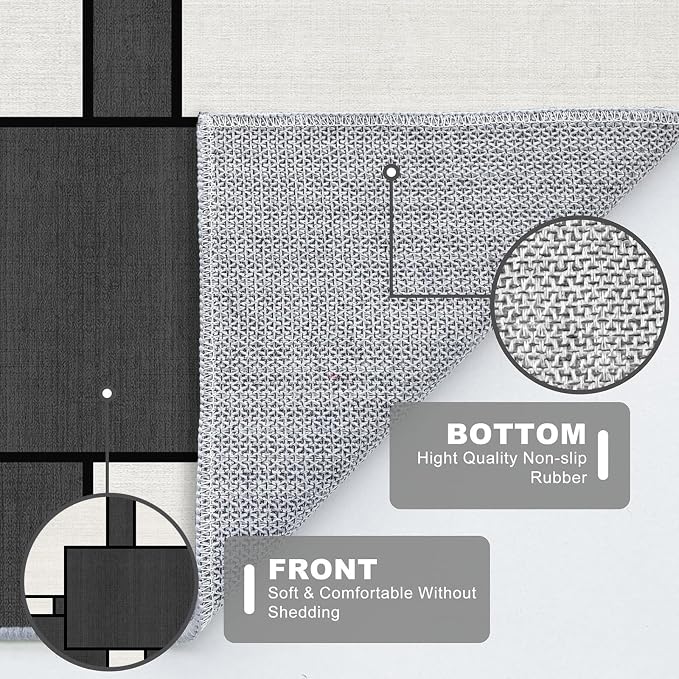 Black and White Entryway Area Rug 2x3 Geometric Small Rug for Entry | Machine Washable Geometric Door Mat Low Pile Abstract Rugs Non-Slip Carpet for Entry Bedroom Kitchen Bathroom Laundry