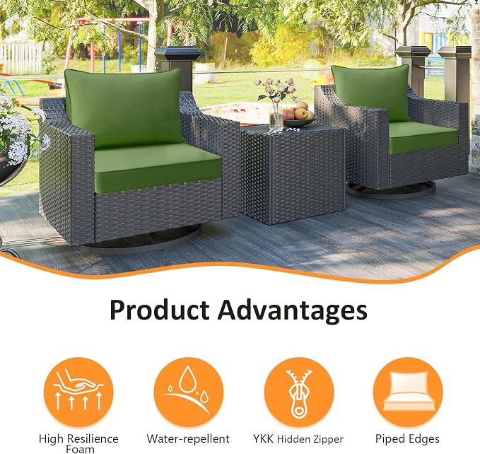 Unimatta Outdoor Patio Chair Cushions Set, 24" x 24", Set of 2, Water-Repellent, Fade Resistant, Deep Seat Bottom and Back Cushion for Backyard, Couch, Sofa and Patio Furniture, Lawn Green