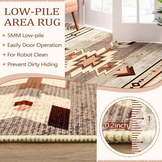 BENRON Western Hallway Runner Rug 2x6, Long Runners for Kitchen, Warm Beige | Southwest aztec Rug, Accent and Tribal Throw Rugs for Bedroom, Washable
