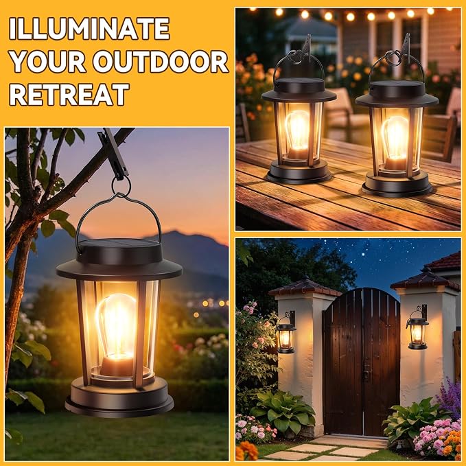 Solar Lanterns Outdoor Waterproof 2 Pack , Upgraded Solar Lights Outdoor, Bright Solar Powered Lanterns Decorative, Hanging Solar Lights for Outside Patio Garden Yard Path Porch Tree Decor
