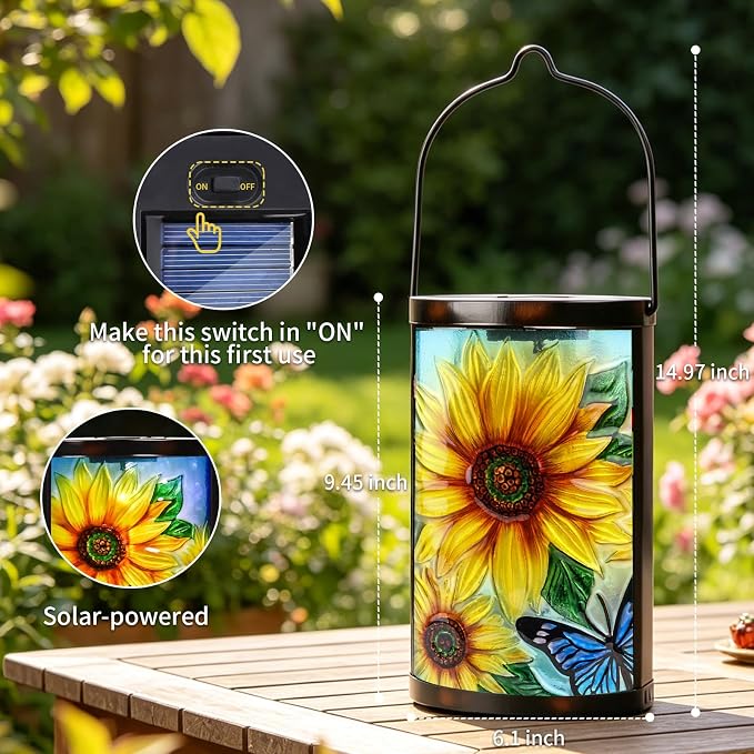 Hanging Solar Lantern Outdoor Waterproof LED Solar Lights Sunflower Decorative Solar Lanterns Tabletop Lamp for Outdoor Patio Garden Yard Decor
