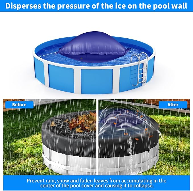 CACSPS Above Ground Pool Pillow - 8x8 Ft Air Pillow for Winterizing, 0.5mm PVC Material, 2X 16.5Ft Rope (Blue)