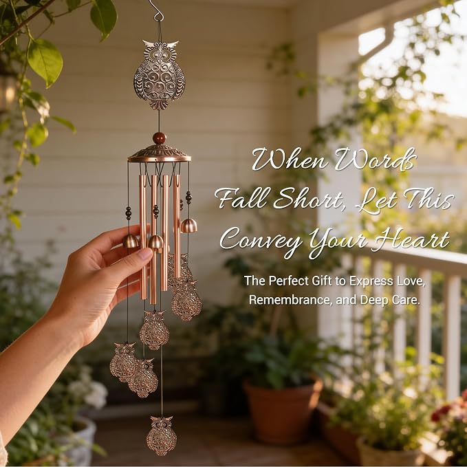 Wise Guardian Owl Wind Chime for Outside - The for Dad, Mother's Day, Family & Siblings, Graduation, Teacher, New Home & Your Garden (39 inches)