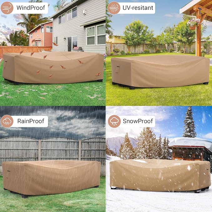 Mrrihand Heavy Duty Patio Furniture Covers, Outdoor Furniture Covers Waterproof Sectional Sofa Set, Patio Table and Chair Set Cover 138" L×86" W×28" H,Brown