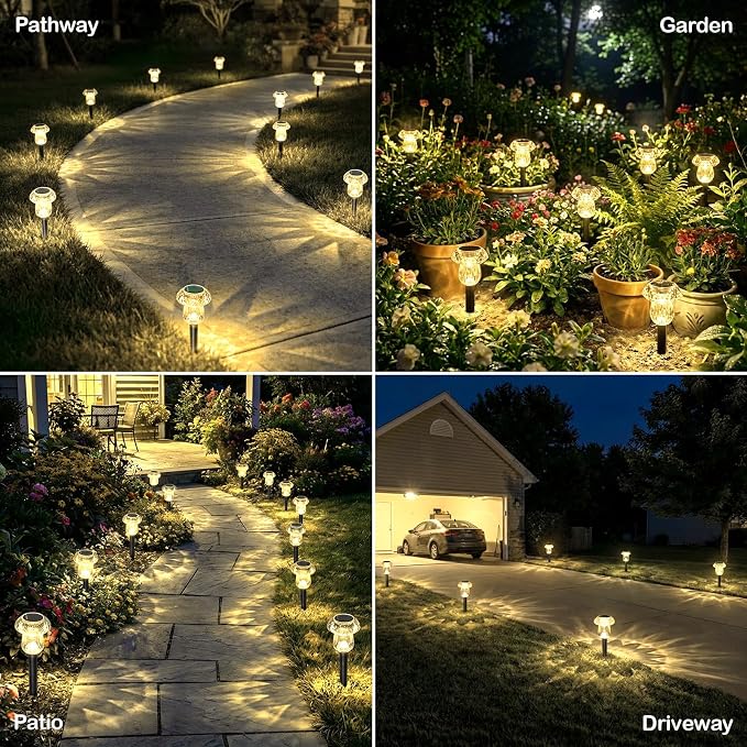 Solar Pathway Lights Outdoor 8 Pack Mushroom Garden Lights Waterproof Solar Powered Yard Lighting for Landscape, Driveway, Path, Walkway, Patio, Outside Garden Decorations, 3000K Warm White