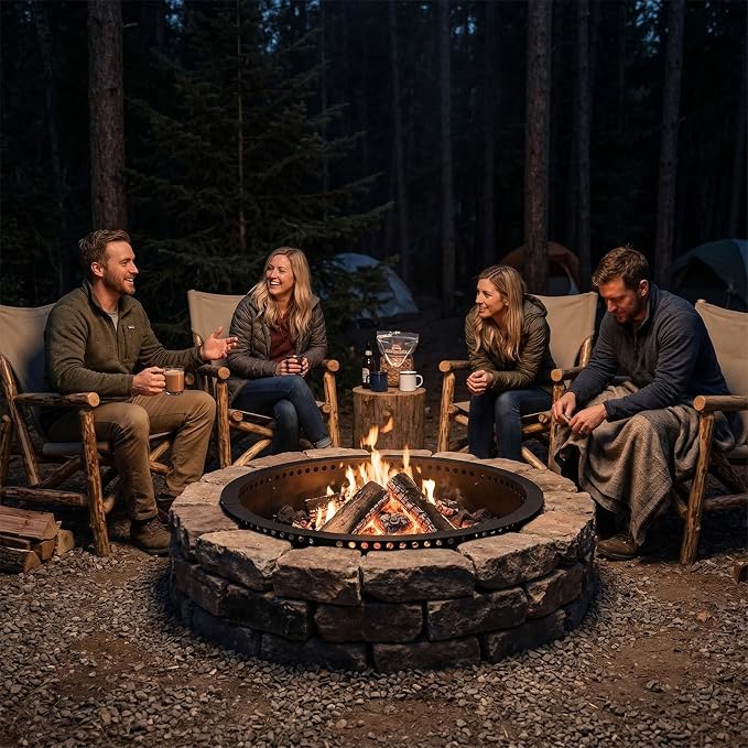Smokeless Fire Pit Ring, 52 inch Outer/48 inch Inner Outside Fire Pit, Heavy Duty Large Solid Metal Steel Round Firepit Rim Insert for Outside Wood Burning, DIY Campfire Ring