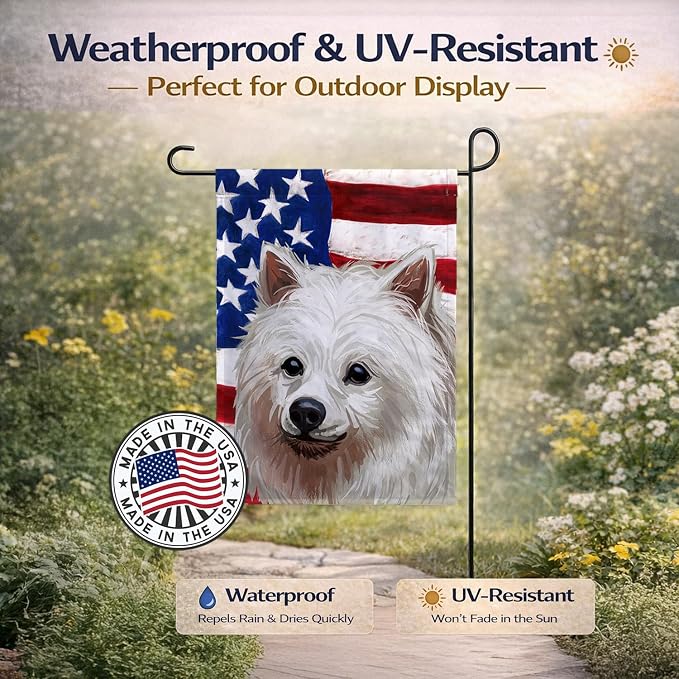 Caroline's Treasures CK6748GF Volpino Italiano American Flag Garden Flag Mailbox Flag Decorative Yard Flag Banner Outside Patio Artwork Yard Flower Beds, Garden Size, Multicolor