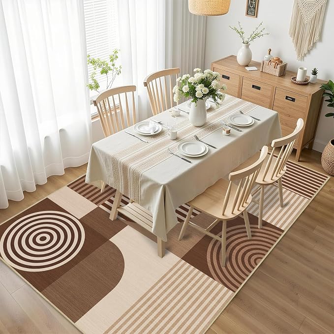 Brown Geometric Area Rug 4x6 for Living Room Rug Machine Washable Minimalist Line Mid Century Modern Rugs Non Slip Low Pile Indoor Floor Carpet for Bedroom Dining Room Laundry Office,Brown