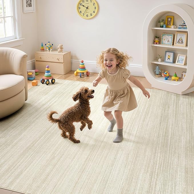 UERMEI 10x12 Washable Area Rug - Neutral Modern Abstract Living Room Rugs, Non-Slip Soft Large Indoor Floor Carpet for Bedroom Home Office & Under Dining Table Decor, Brown/Beige
