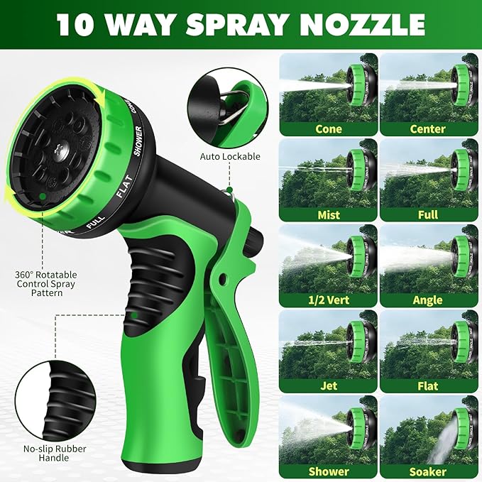 Gardentime Non-Expanding Garden Hose 25FT Flexible No Kink Water Hose, Leakproof Hybrid 5-Layer TPV with 3/4" Connectors & 10 Function Spray Nozzle, Lightweight Portable Water Pipe for Lawn Yard