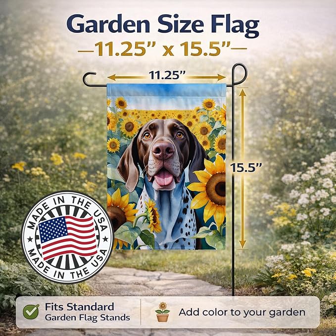 Caroline's Treasures DAC6085GF German Shorthaired Pointer in Sunflowers Garden Flag Mailbox Flag Decorative Yard Flag Banner Outside Patio Artwork Yard Flower Beds, Garden Size, Multicolor