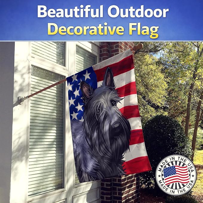 Caroline's Treasures CK6696CHF Scottish Terrier Dog American Flag House Flag Large Porch Sleeve Pole Decorative Outside Yard Banner Artwork Wall Hanging, Polyester, House Size, Multicolor