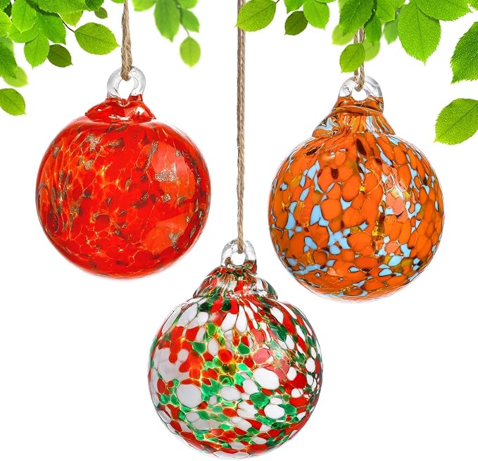 Set of 3 Hand Blown Glass Ball Ornament 2.3in Hanging Glass Gazing Balls