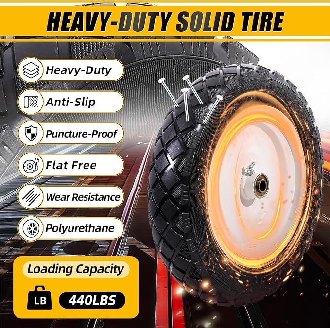 MZREXN 4.80/4.00-8" Flat Free Tire and Wheel 15" Wheelbarrow Tires | 3.00-4.00/4.80-8" Solid Tire with 5/8" & 3/4" Bearings, 3" Centered Hub for Hand Truck Garden Trailers 2PCS White