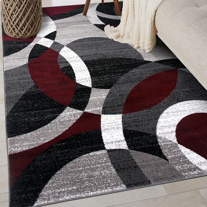 Rugshop Abstract Circles Contemporary High Traffic Area Rug Red 3'3" x 5' | Rectangular, Size 3'3" x 5', Living Room, Bedroom, Dining Room, Home Office, Kitchen, Entryway, Hallway, Nursery, Kids Room