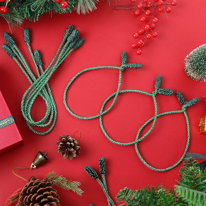 Zhengmy 16 Pcs 20 Inches Christmas Garland Ties Christmas Decorative Twist Ties for Banister Reusable and Flexible Twist for Xmas Home Decorations Holiday Craft Wrapping (Glitter Green)