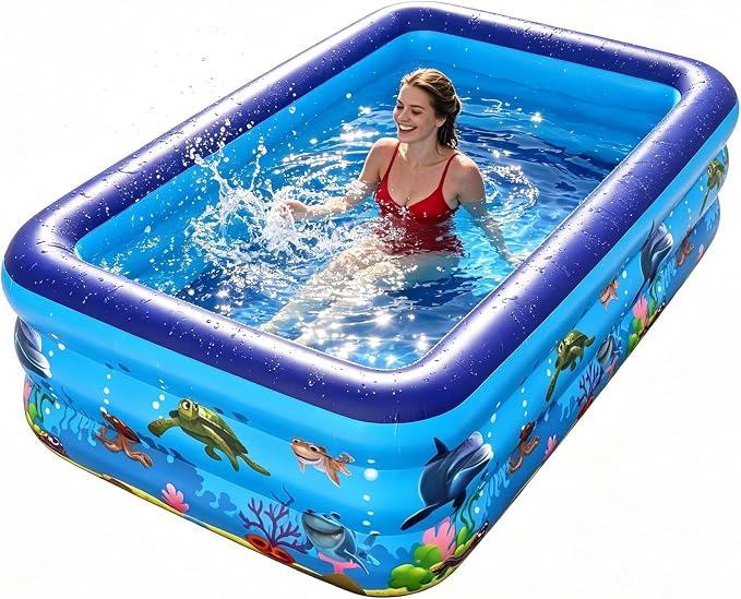 HAIKE Inflatable Pool for Adults and Kids, Rectangle Thickened Swimming Pool, Family Full-Sized 3 Layer Kids Pool for Outdoor Water Party, Blow Up Pool for Summer Backyard Garden (59.1"x41.3"x22")
