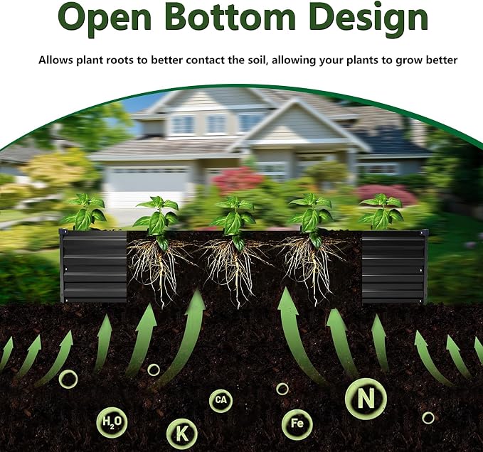 2PCS 4x3x1ft Galvanized Raised Garden Kit,Metal Planter Box,Black | Outdoor Elevated Metal Planter Box For Vegetables, Flowers & Herbs. Rustproof Galvanized Steel, Open Drainage, Easy Assembly