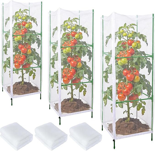 3 Pcs Garden Bird Netting Plant Cover for Square Tomato Cage, 55"×19.7" Garden Bird Tomato Cage Covers with Zipper & Drawstring for Vertical Climbing Plants, Vegetable and Flowers (No Cage)