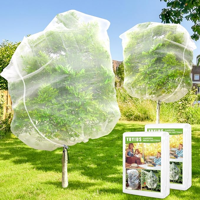 Fruit Tree Netting, Plant Mesh Netting for Garden Protection, Blueberry Bush Insect Netting Cover as Garden Pest Barrier from Cicadas, Bug, Bird (8x8 FT, 2Pcs, Zipper & Drawstring Design)