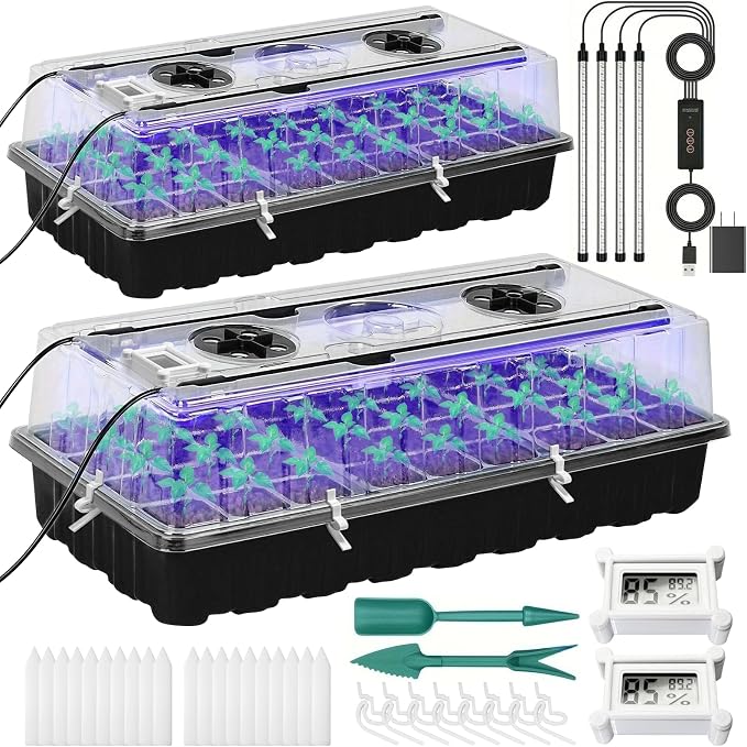 Seed Starter Tray with Grow Light,2 Pack 72 Cells Seed Starter Kit with Humidity Dome, Seed Starting Trays for Indoor Plant,Seedling Starter Trays for Germination