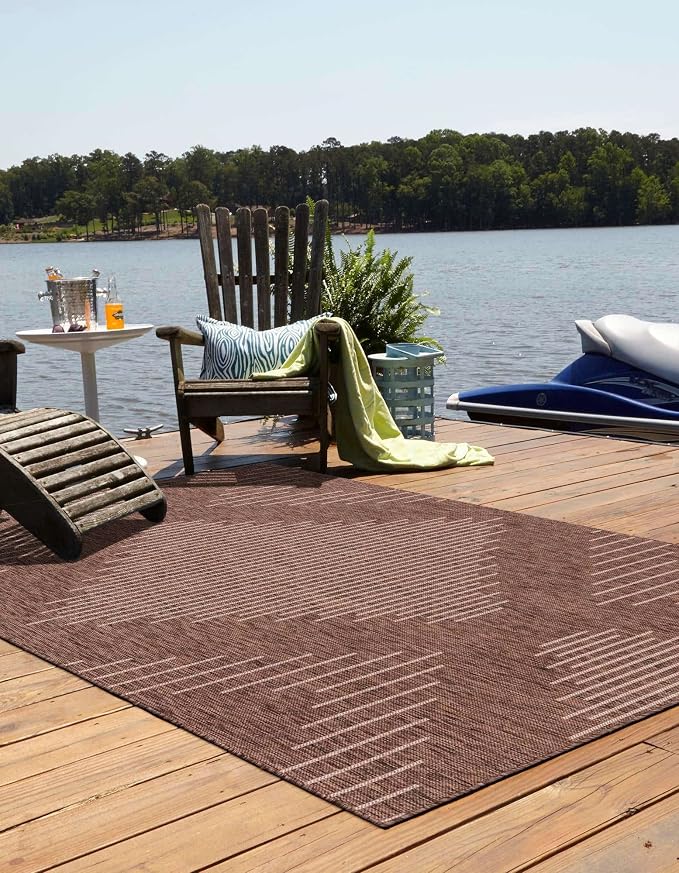 Unique Loom Outdoor Modern Collection Area Rug - Tambor (9' 10" x 13' 1" Rectangle, Brown/ Ivory)