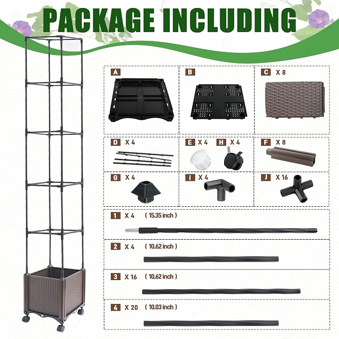 Quibbay Raised Garden Bed Planter Box with Trellis, 74" Self-Watering Tomato Planters for Climbing Plants Vine Flowers Outdoor Patio, Tomatoes Cage with Wheels, 1Pack