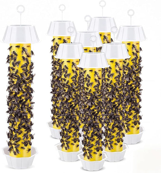Qualirey 12 Pcs Sticky Fly Trap Fly Stick Indoor Outdoor Long Lasting Hanging Flies Bug Catcher Paper Tape Strips with Hook for Wasps Gnats Bug Insects Fruit Flies Mosquitoes (Bright,Yellow)