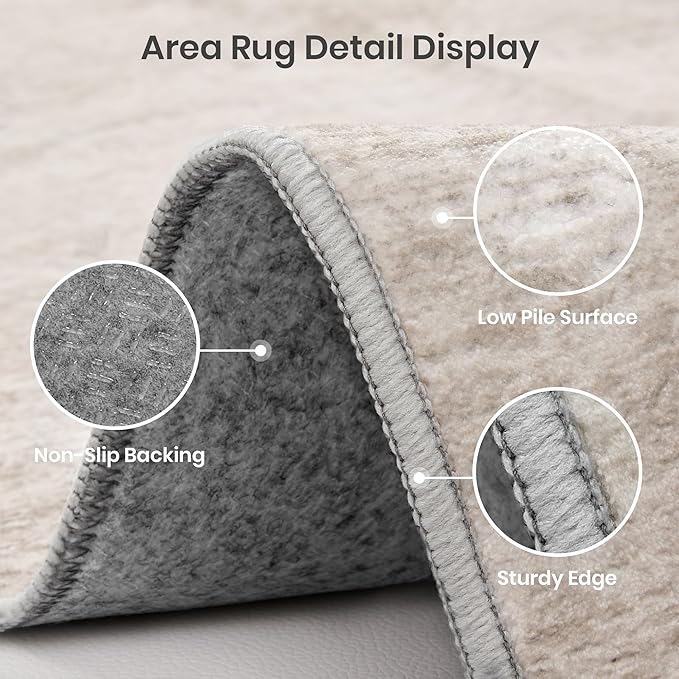 Valenrug Washable Rugs 5x7, Non Slip Large Area Rugs for Living Room, Beige | Soft Low Pile, Thin & Lighweight Carpet, Folable Stain Resistant Modern Indoor Floor Mat for Bedroom, Dining Room, Home Decor