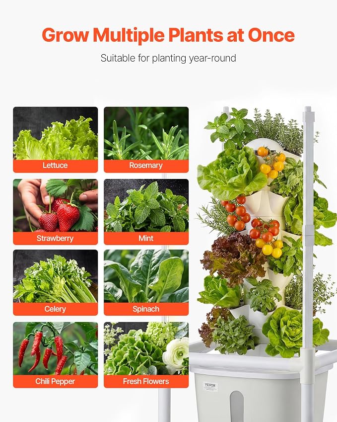 VEVOR Hydroponic Tower, 30 Pods 6 Tiers Hydroponics Growing System Kit with LED Grow Light & App Control, Vertical Home Garden with 20L Water Tank & Pump, Planter for Indoor Herbs, Fruits, Vegetables