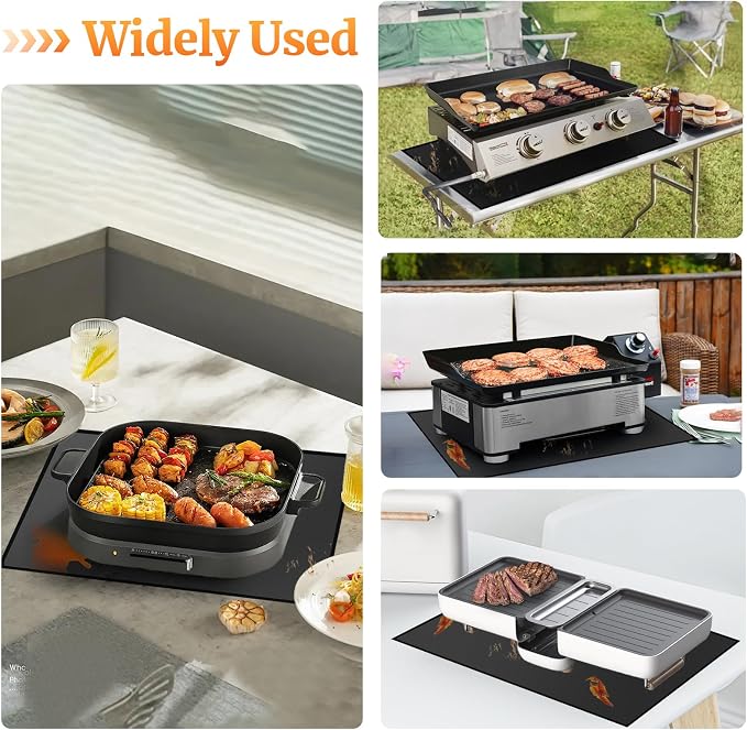 18 x 15 in Heat Resistant Grill Mats for Outdoor Grill to Protect Your Prep Table and Outdoor Grill Table, Fireproof Waterproof Oil-Proof BBQ Mat Grill Table Mat - Reusable Black (0.6mm)