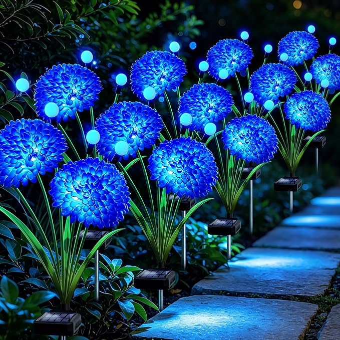 Solar Firefly Lights Outdoor Waterproof, 8 Pack Blue Solar Flowers Swaying Lights With Flowers, Flower Light Garden Decor for Outside Yard Patio Halloween Christmas, Gifts for Women Grandma