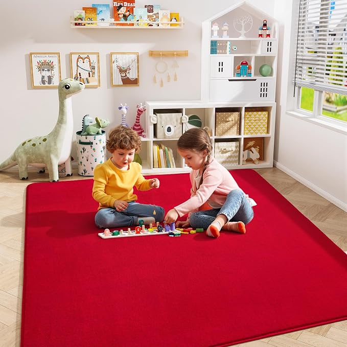 Amearea 4x4 Square Area Rugs for Bedroom Living Room, Red Memory Foam Rug | Thickened Fluffy Indoor Washable Rug, Modern Non Slip Minimalist Carpet for Entryway Kids Boys Girls Dorm Nursery Room Decor