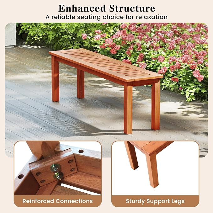 Giantex 47" Outdoor Bench with Slatted Seat, 705Lbs Capacity, Solid Wood Frame, Teak Oil Finish, Backless Garden Bench for Patio Dining, Yard, Porch, Entryway, Park, 2-Person Outside Seat Chair (2)