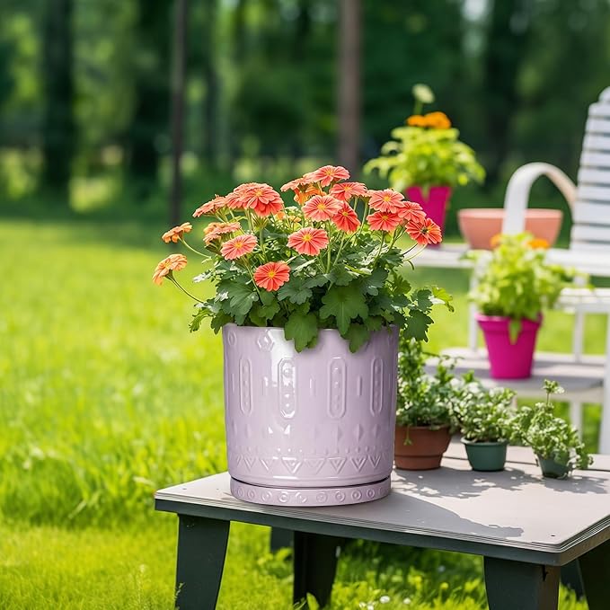 Eightpot Plant Plates to Catch Water, 9.3 Inch Plant Pot Saucers for Indoor Outdoors, Round Plants Drip Tray, Modern Ceramic Plant Saucer, Decorative Plants Dishes to Catch Water, Garden Gift, Purple