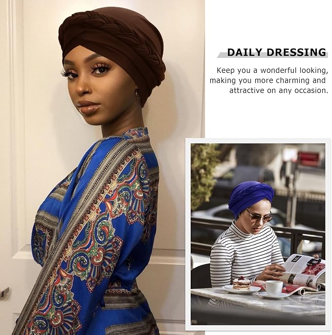 DRESHOW African Women Turban Caps Beanie Twist Headscarf Pre-Tied Twisted Braid Headwraps for Women Chemo Cancer Cap