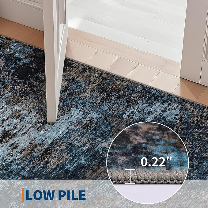 GarveeHome 4x6 Washable Area Rug Modern Abstract Blue Green | Non-Slip Backing, Stain-Resistant Low Pile Floor Cover, Colorful Indoor Mat, Bedroom, Kitchen, Laundry