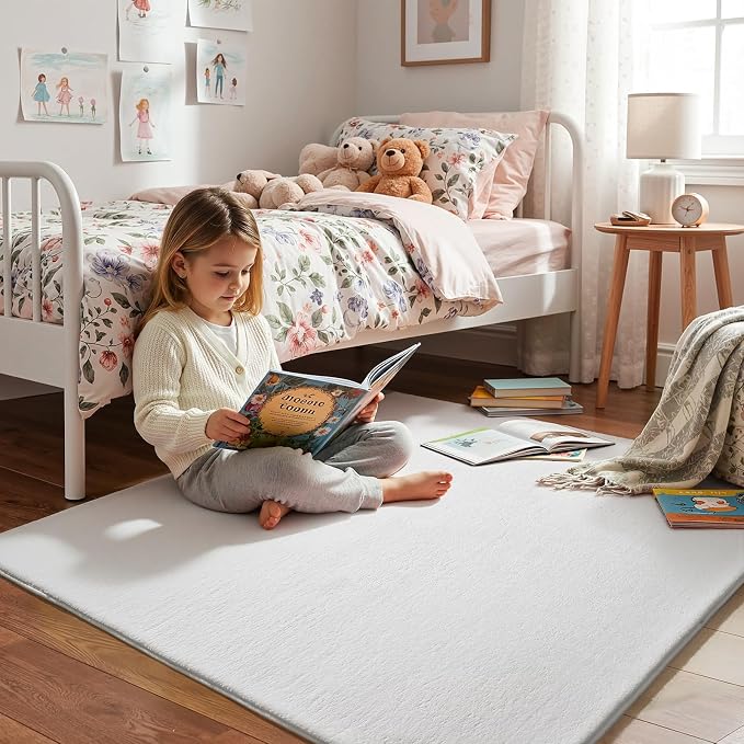 Amearea 5x5 Square Area Rugs for Bedroom Living Room, White Memory Foam Rug | Thickened Fluffy Indoor Washable Rugs, Modern Non Slip Minimalist Carpet for Kids Boys Girls Dorm Nursery Room Decor