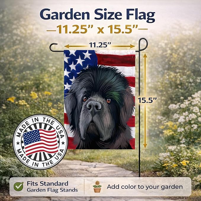 Caroline's Treasures CK6626GF Newfoundland Dog American Flag Garden Flag Mailbox Flag Decorative Yard Flag Banner Outside Patio Artwork Yard Flower Beds, Garden Size, Multicolor