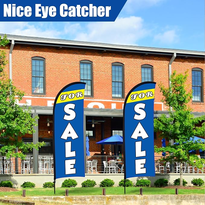Buryeah 2 Set Sale Feather Flag 7 x 5.4ft Huge Sale Banner Flag Themed Flag with Pole Kit for Retail Store Outside Garden Business Advertising(Blue)