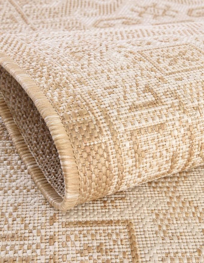 Unique Loom Outdoor Aztec Collection Area Rug - Coba (10' Square, Natural/ Ivory)
