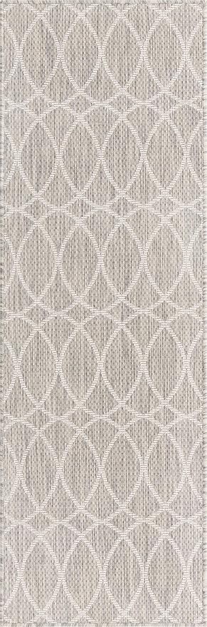 Unique Loom Outdoor Trellis Collection Area Rug - Gitter (2' x 6' 1" Runner, Light Gray/ Ivory)