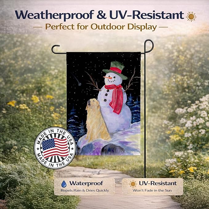 Caroline's Treasures SS8951GF Snowman with Golden Retriever Garden Flag Mailbox Flag Decorative Yard Flag Banner Outside Patio Artwork Yard Flower Beds, Garden Size, Multicolor