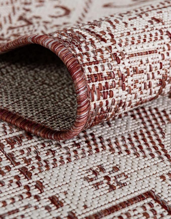 Unique Loom Outdoor Aztec Collection Area Rug - Coba (3' 3" x 5' 3" Oval, Rust Red/ Ivory)
