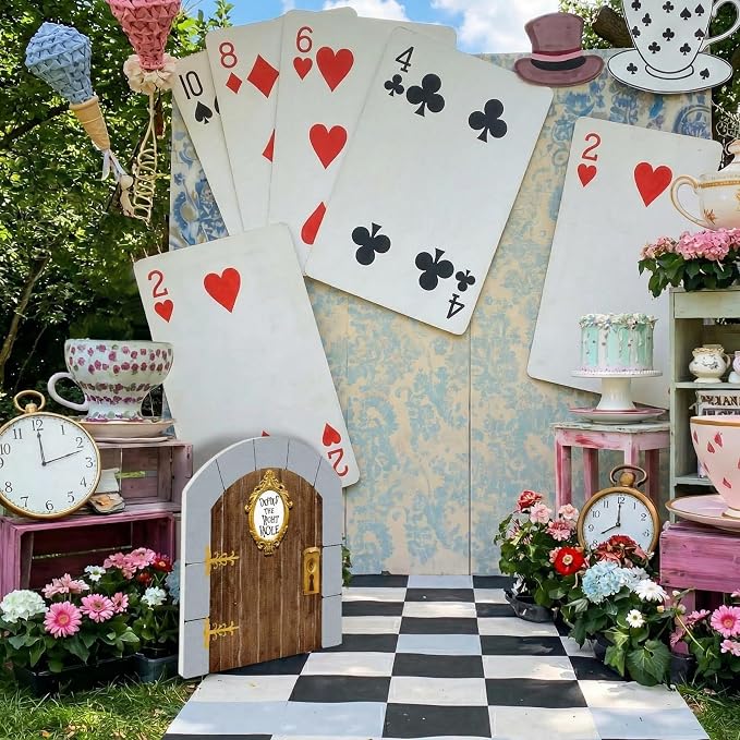 Preboun Wonderland Tea Party Decor Outdoor Down The Rabbit Hole Garden Decor Yard Sign Vintage Gold Oval Tea Party Decoration for Wonderland Birthday Baby Shower Lawn Garden(Door)