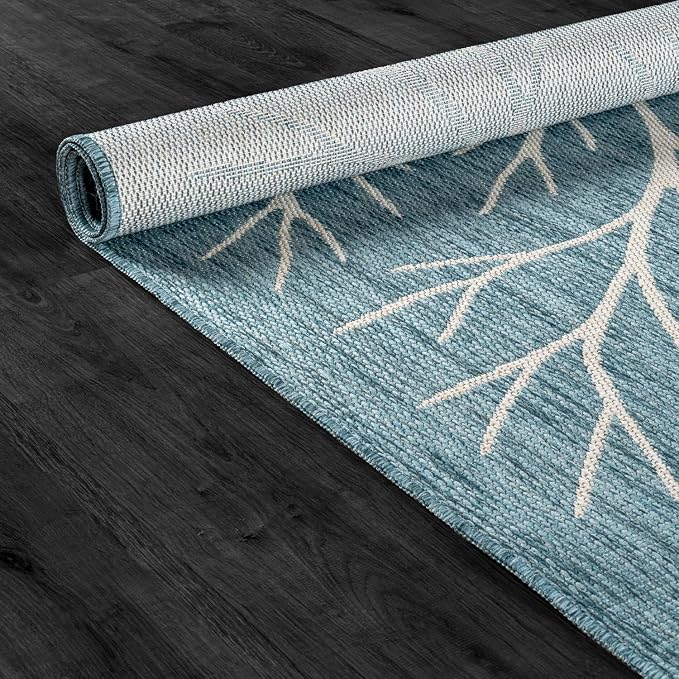 Washable Indoor Outdoor Rug 10x14 Modern Area Rugs Branch Pattern Non Shedding Waterproof Easy Clean Patio Deck Porch Living Room Bedroom Garden RV (10 X 14 Aqua)