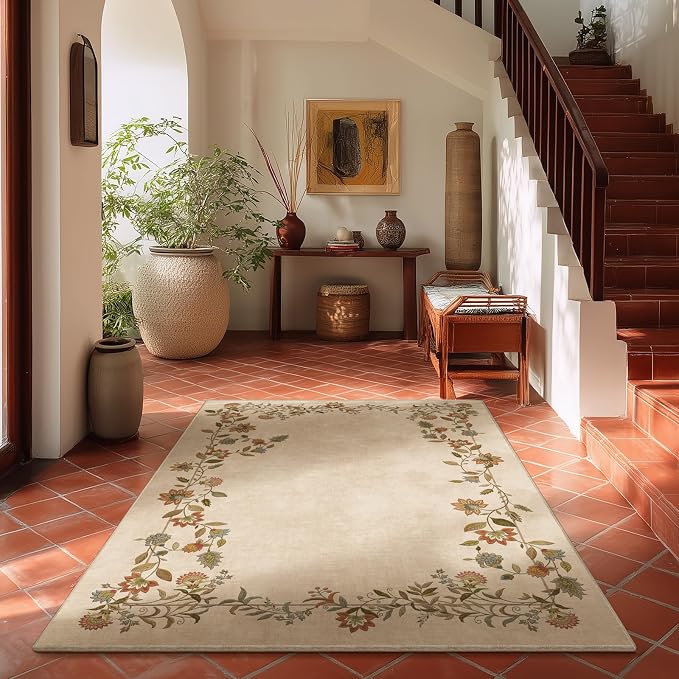 4x6 Washable Area Rugs for Entryway: Small Rug Non Slip Stain Resistant Low Pile Ultra Soft Faux Wool Throw Rugs for Bedroom Living Room Kitchen Bathroom Front Door Indoor Entry Nursery Home Office