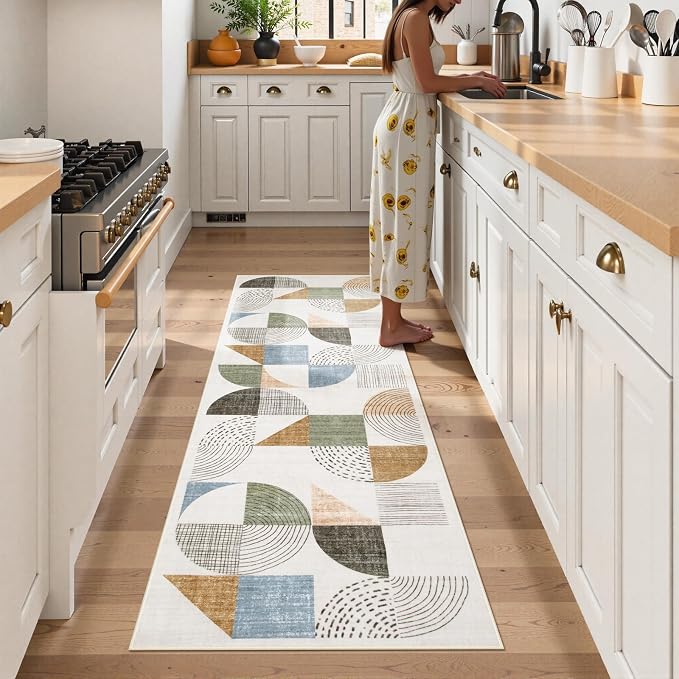 Beeiva Boho Washable Runner Rug 2x6, Hallway Rugs Indoor Non Slip with Rubber Backing, Ultra-Thin Geometric Carpet for Bathroom Laundry Room Kitchen (Multi Color,2X6)