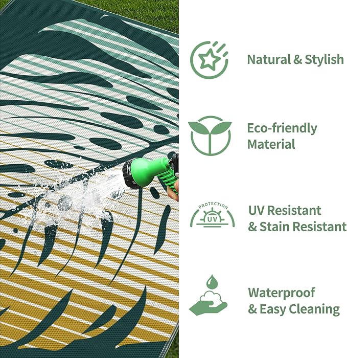 GENIMO Outdoor Rug 6' x 9' Waterproof for Patio Clearance, Reversible Plastic Straw Camping Mat, Lightweight Carpet for Rv, Camper, Deck, Porch, Picnic, Balcony, Beach, J.Yellow & Green